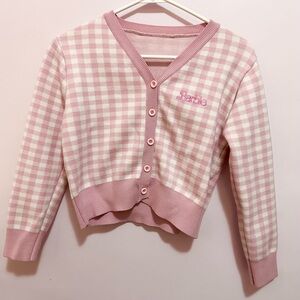 CHUU x BARBIE pink gingham patterned cardigan